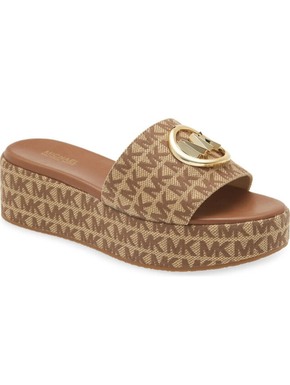 Women's Michael Kors Sadler Wedge Sandals Brown Beige Ebony Signature 7.5 M NEW